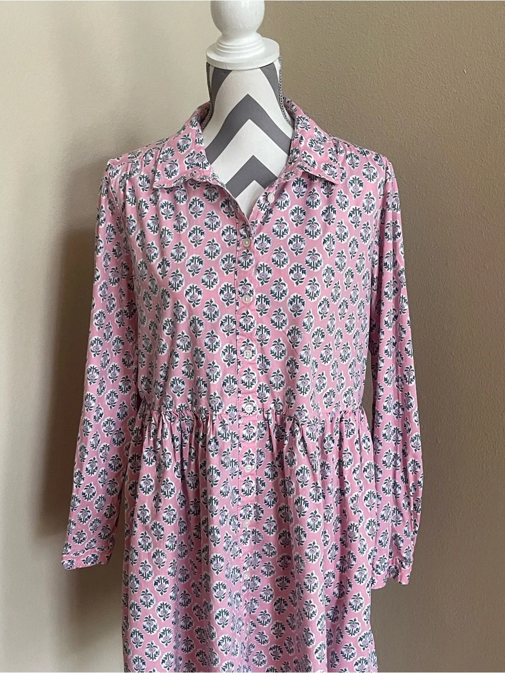 J. Crew Pink Floral Long Sleeve Dress - 98% Cotton - Size: 14